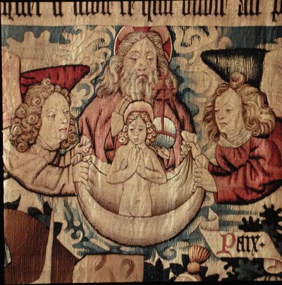 The Holy Spirit Carried by Two Angels and Welcomed to Heaven by God the Father, from The Life of St. Peter by French School